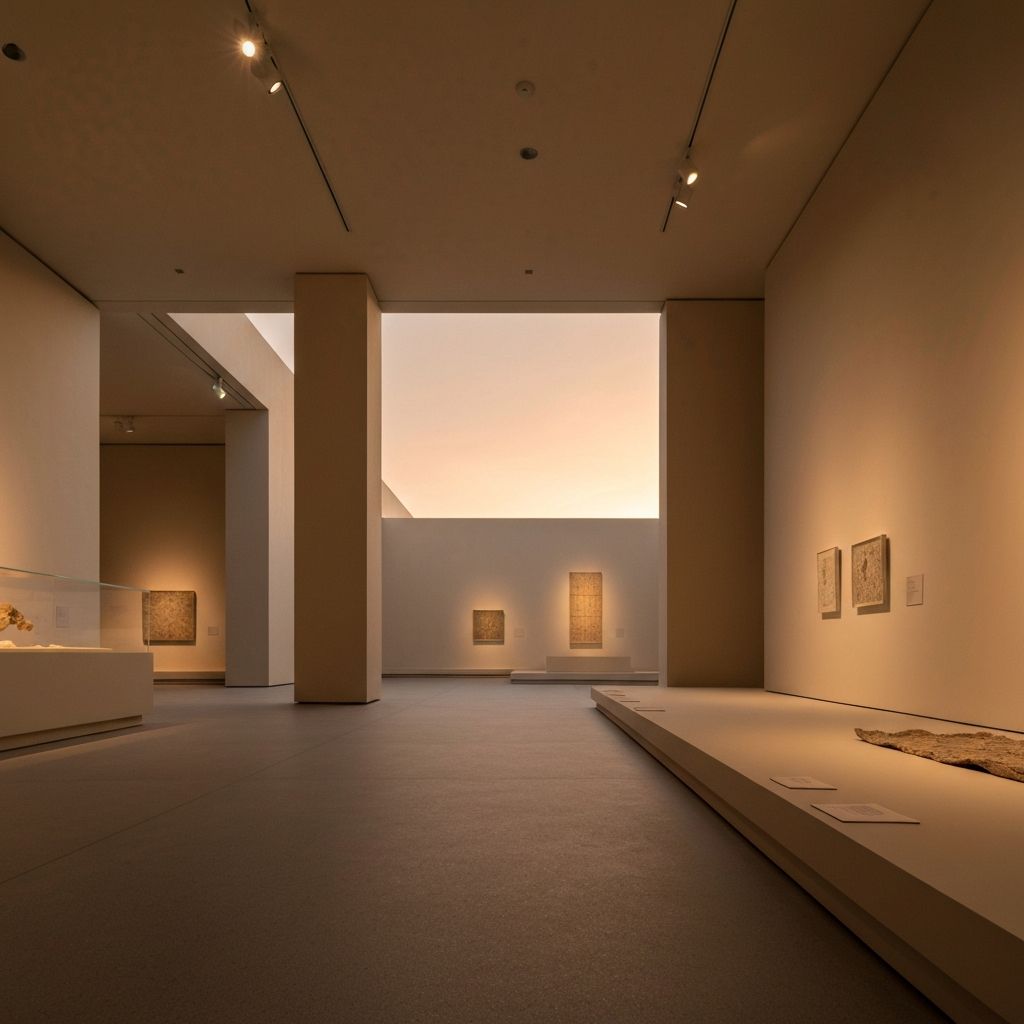 Мека јутарња светлост која осветљава миран унутрашњи простор, минималистичка архитектура