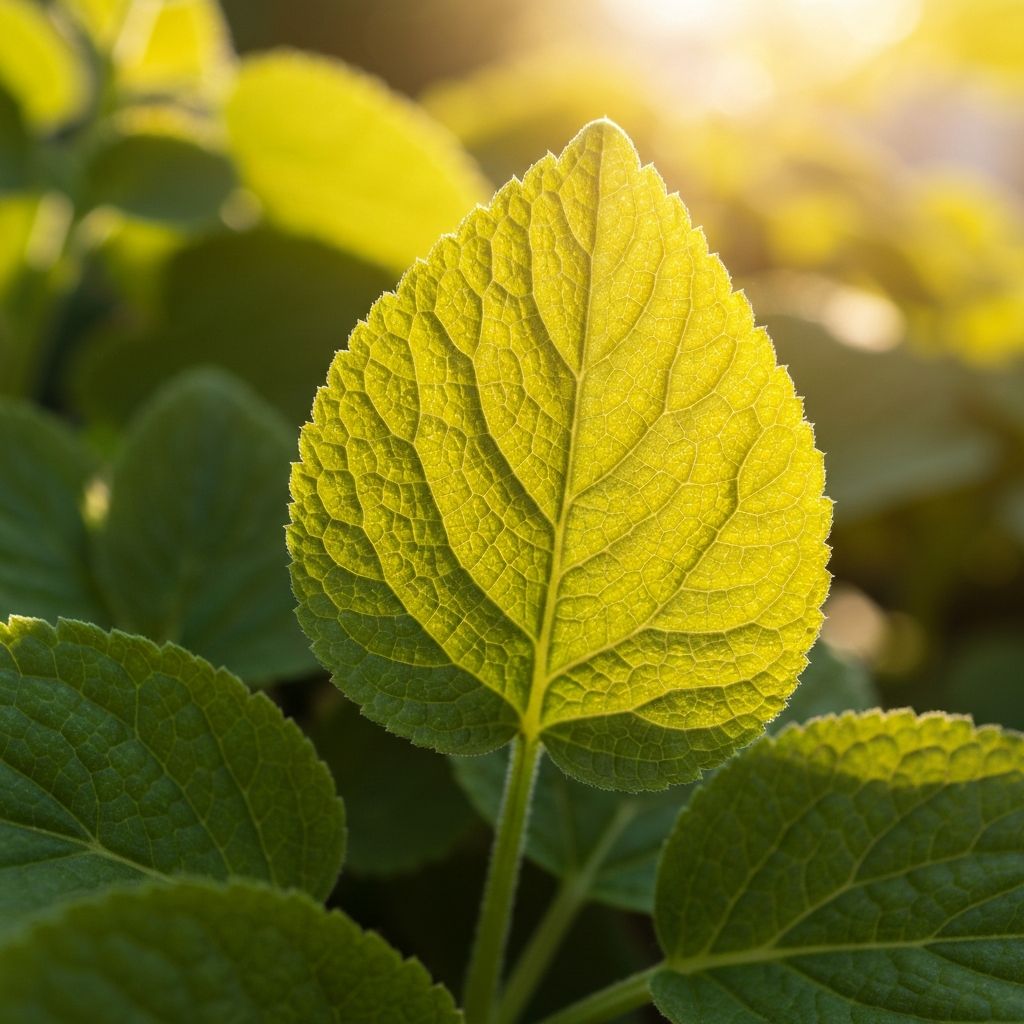 Органски растођа листи растућа у природном светлу, ботаничка макро фотографија